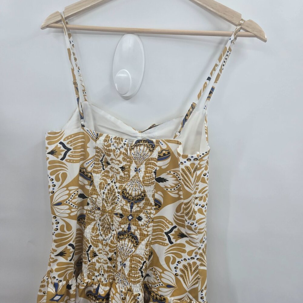 Moon River White Gold Blue Ruched Adjustable Straps Maxi Dress Med NWOT - Picture 7 of 16
